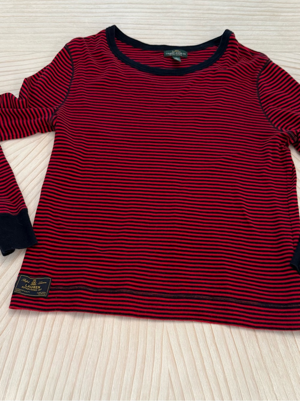 Lauren Ralph Lauren Red and Black Striped Long Sleeve Tee